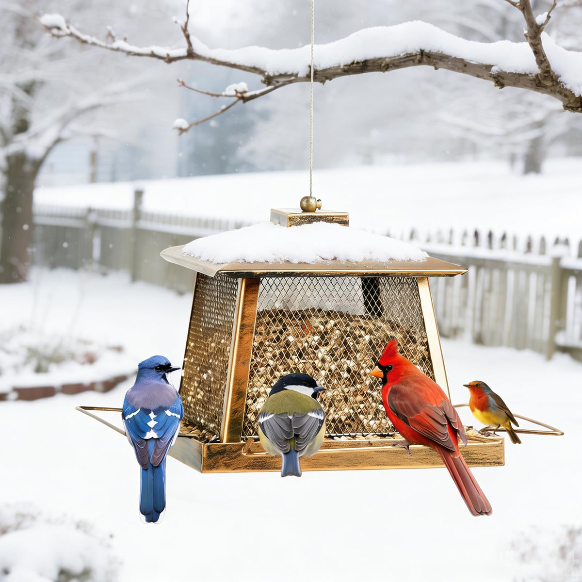 KIMERSE cardinals enjoy the feeder in a close-up viewing moment.