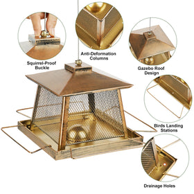 KIMERSE gazebo-style bird feeder side view demonstrates durable metal build.
