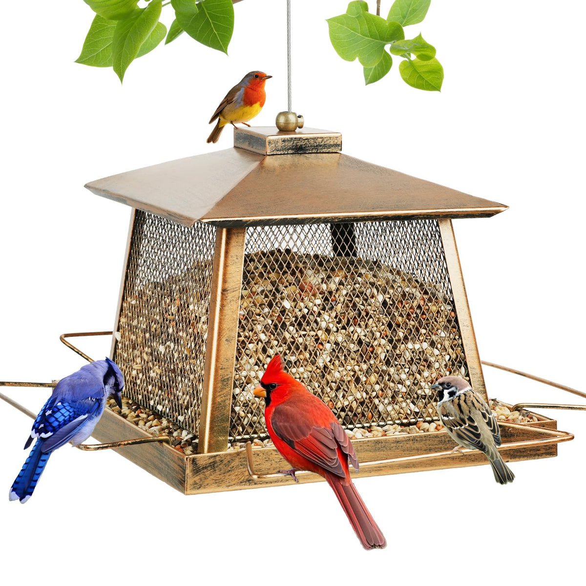 KIMERSE gazebo-style bird feeder top view highlights elegant design and 4 lb capacity.