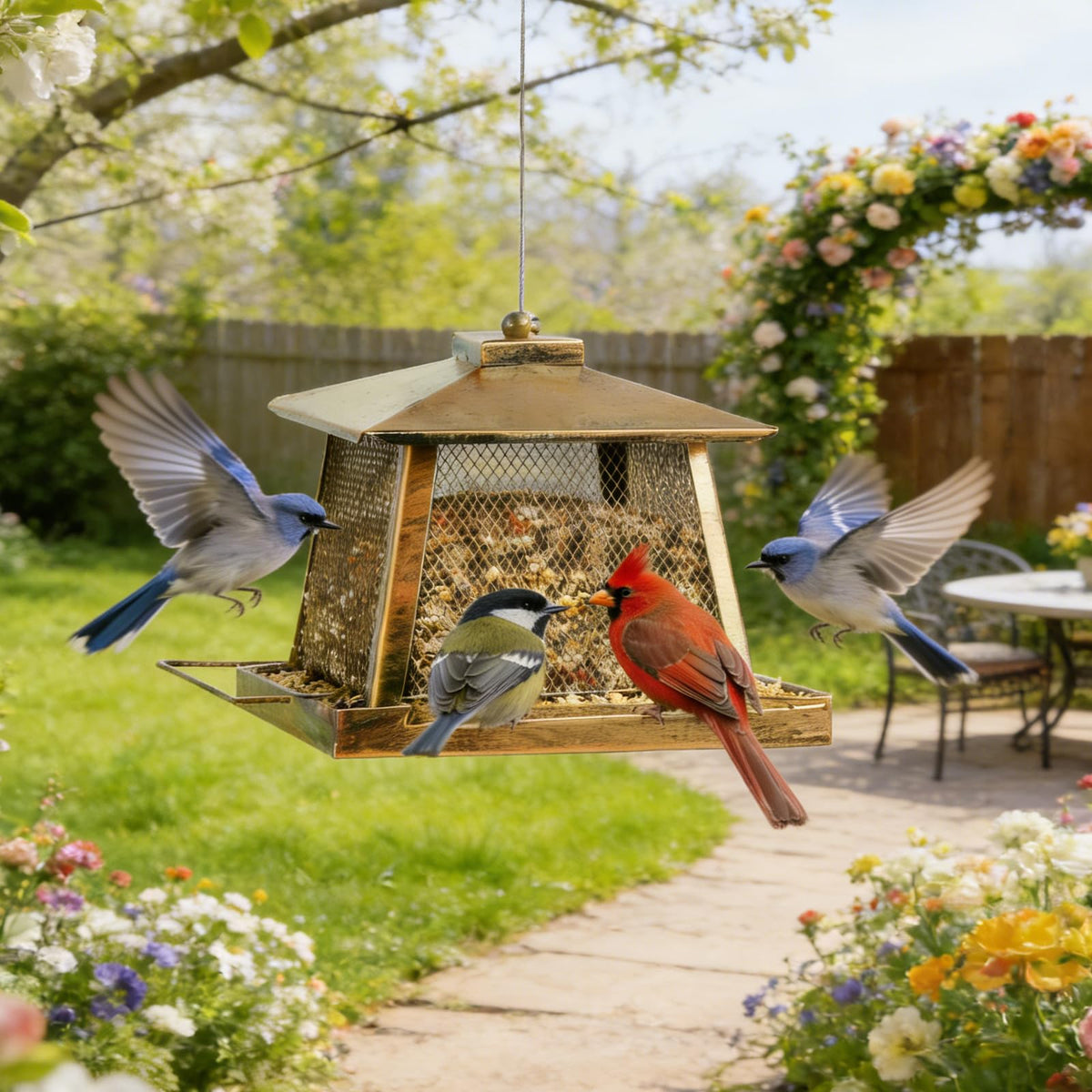 KIMERSE hollow mesh container lets birds find food quickly.