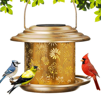 KIMERSE solar bird feeder lantern with flower pattern attracts birds and brightens outdoor spaces.