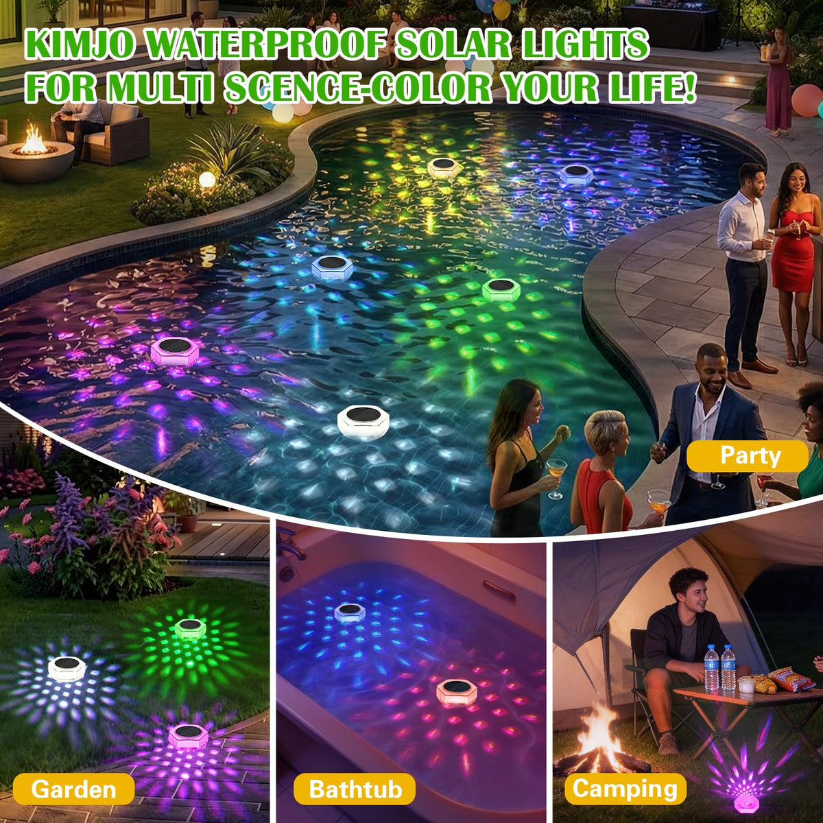 Kimjo solar charging powers the lights using daily sunlight.