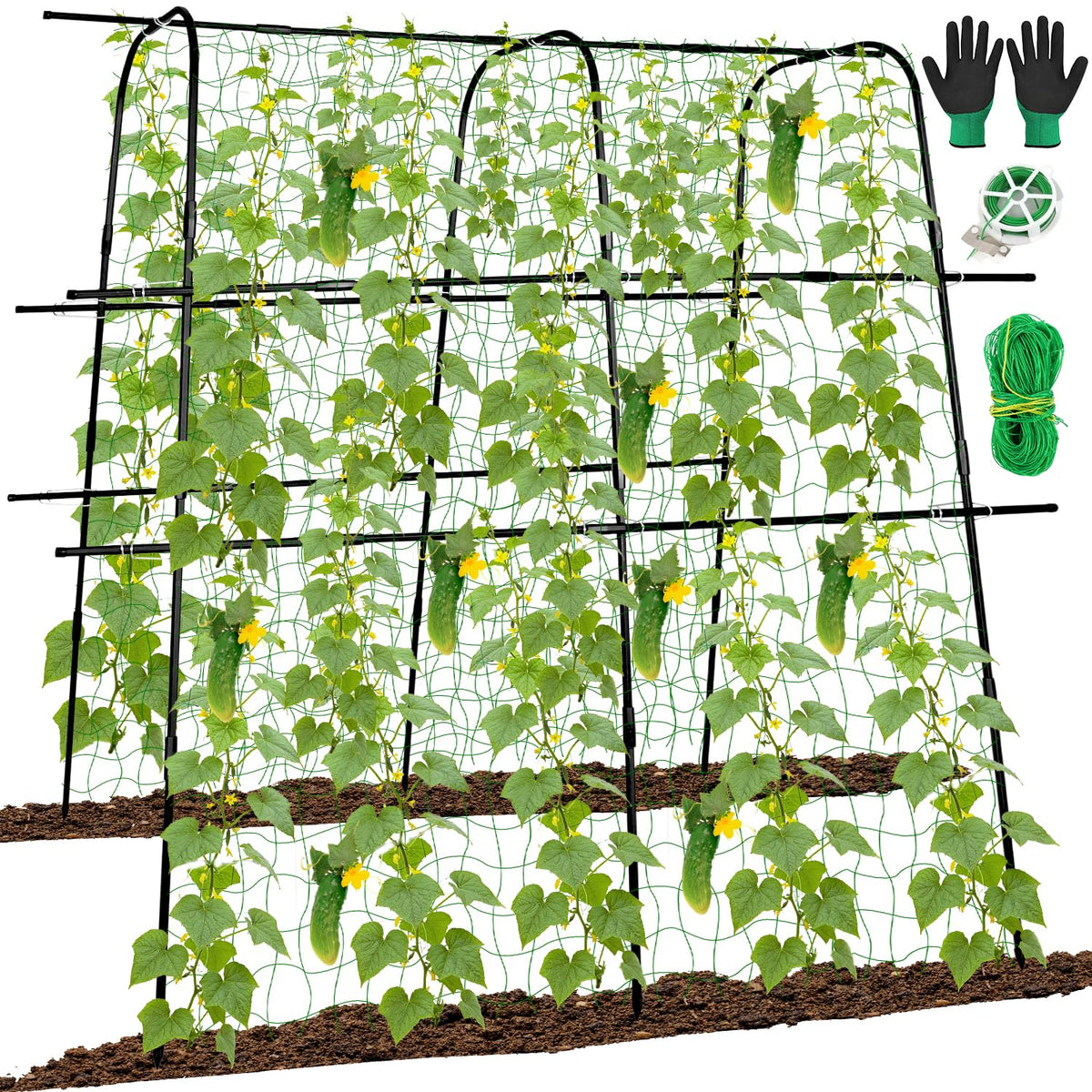 Kimkusia cucumber trellis arch supports climbing vines for neater growth and space efficiency.