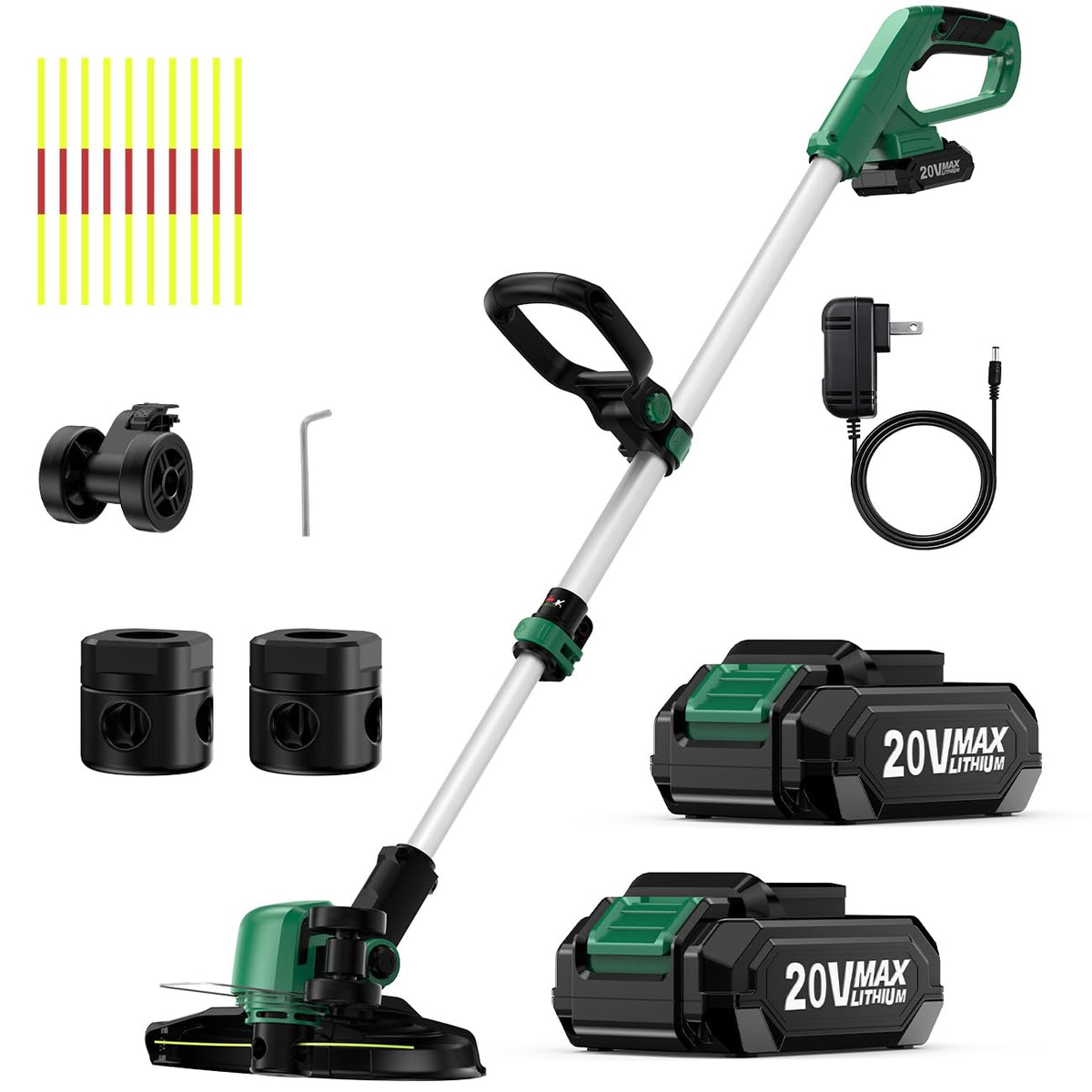 KIMO weed wacker 20V brushless motor powering fast trimming along sidewalks.