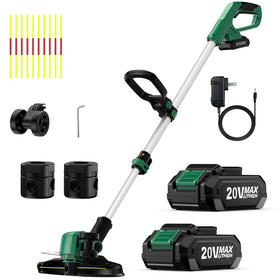 KIMO weed wacker 20V brushless motor powering fast trimming along sidewalks.