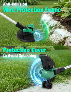 Dual safety switch on KIMO weed wacker enhances yard safety.