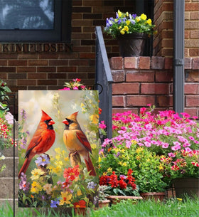 KIMPUDSEN spring flag with cardinal, double-sided print visible from both directions.
