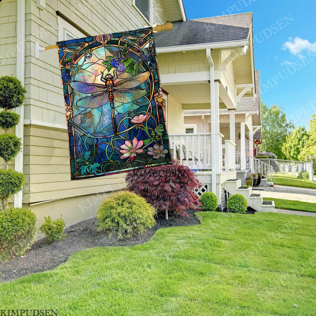 KIMPUDSEN floral accent flag adds charm to garden, porch, or entry.