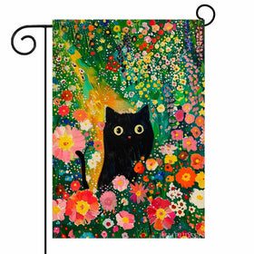 KIMPUDSEN Spring Summer Cat Garden Flag outside 12x18 with vibrant floral design