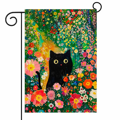 KIMPUDSEN Spring Summer Cat Garden Flag outside 12x18 with vibrant floral design