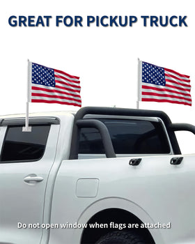 KimSouthD heavy-duty car flag 11x17 installed on car window for quick setup
