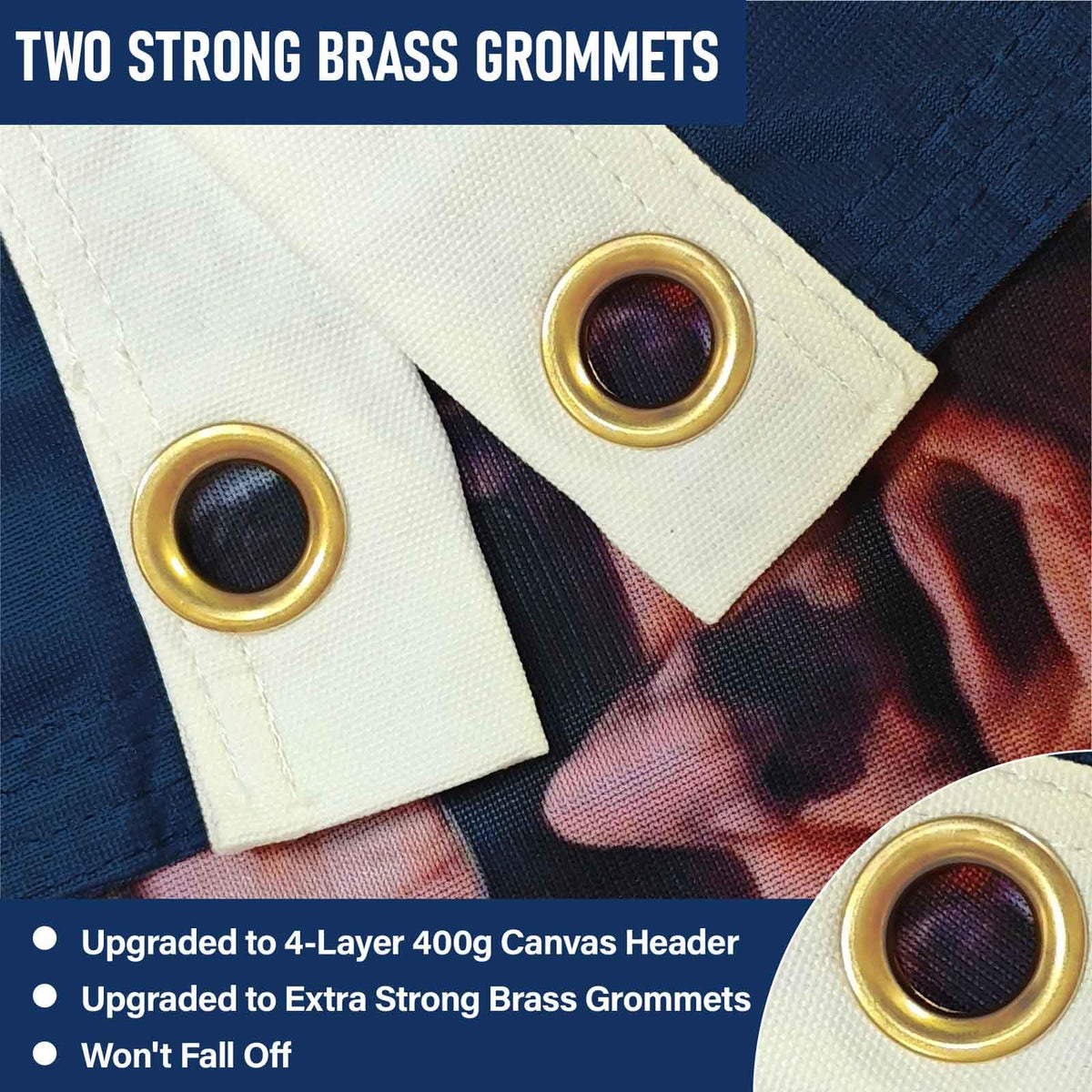 KimSouthD flag showing oversized brass grommets for secure attachment