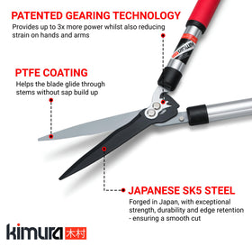 Kimura Pro Telescopic Shears with patented gearing for up to 3x power.