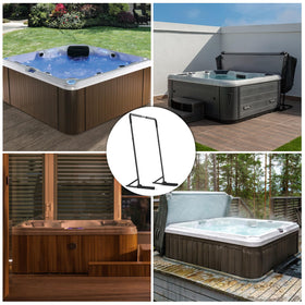 Kinchoix spa cover lifter installed behind a spa with clearance