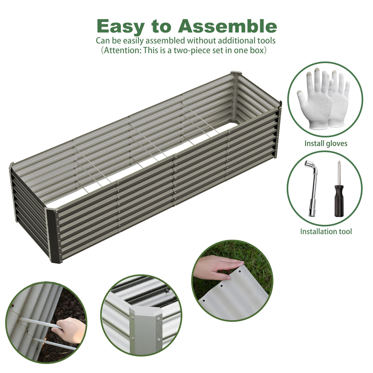 Kinddeer assembled galvanized steel planter box demonstrates durable rust-resistant garden storage.