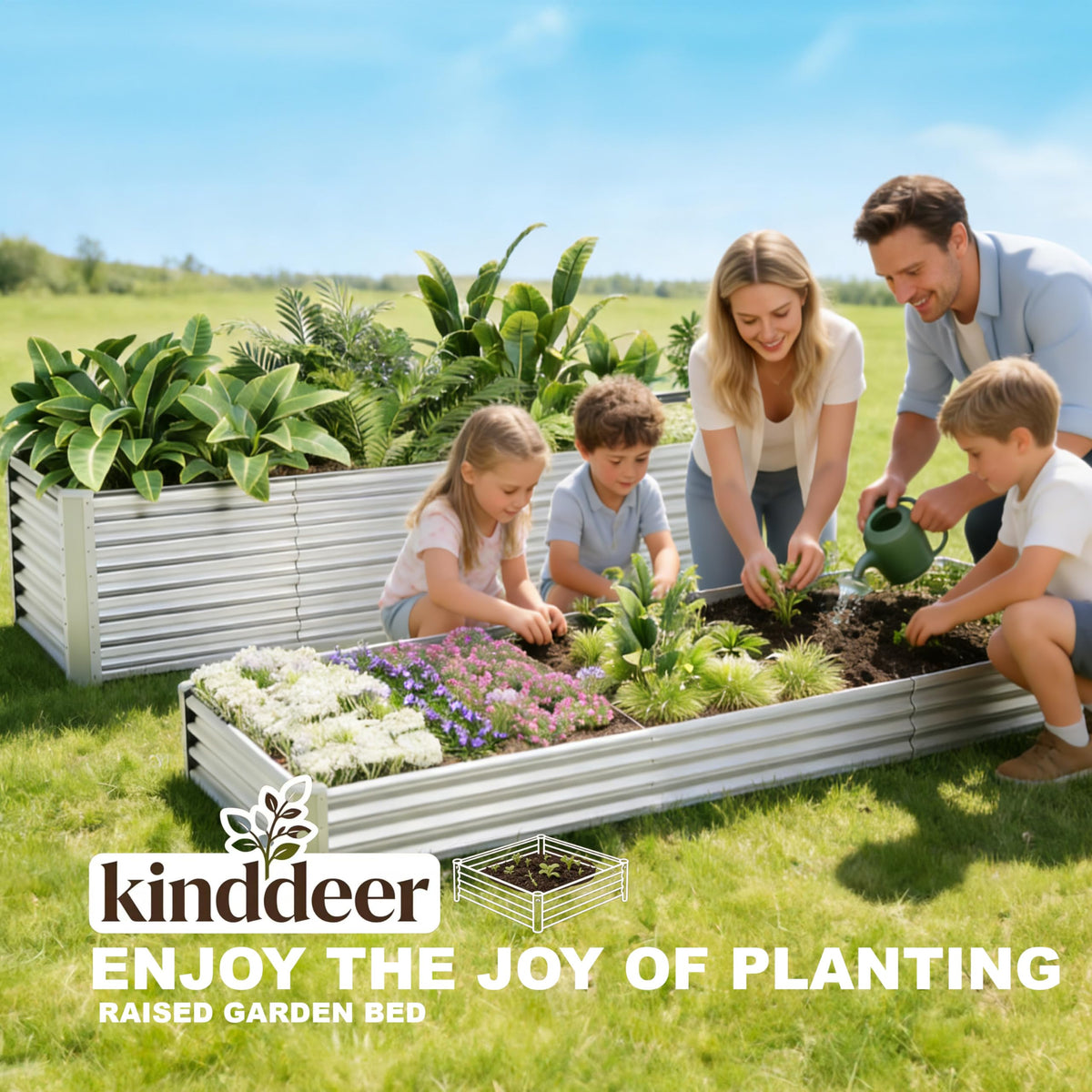 Kinddeer galvanized steel planter box for outdoor veggies, fruits, and herbs.