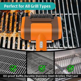 Kindoo 304 stainless steel head offers durable, safe grill cleanup.
