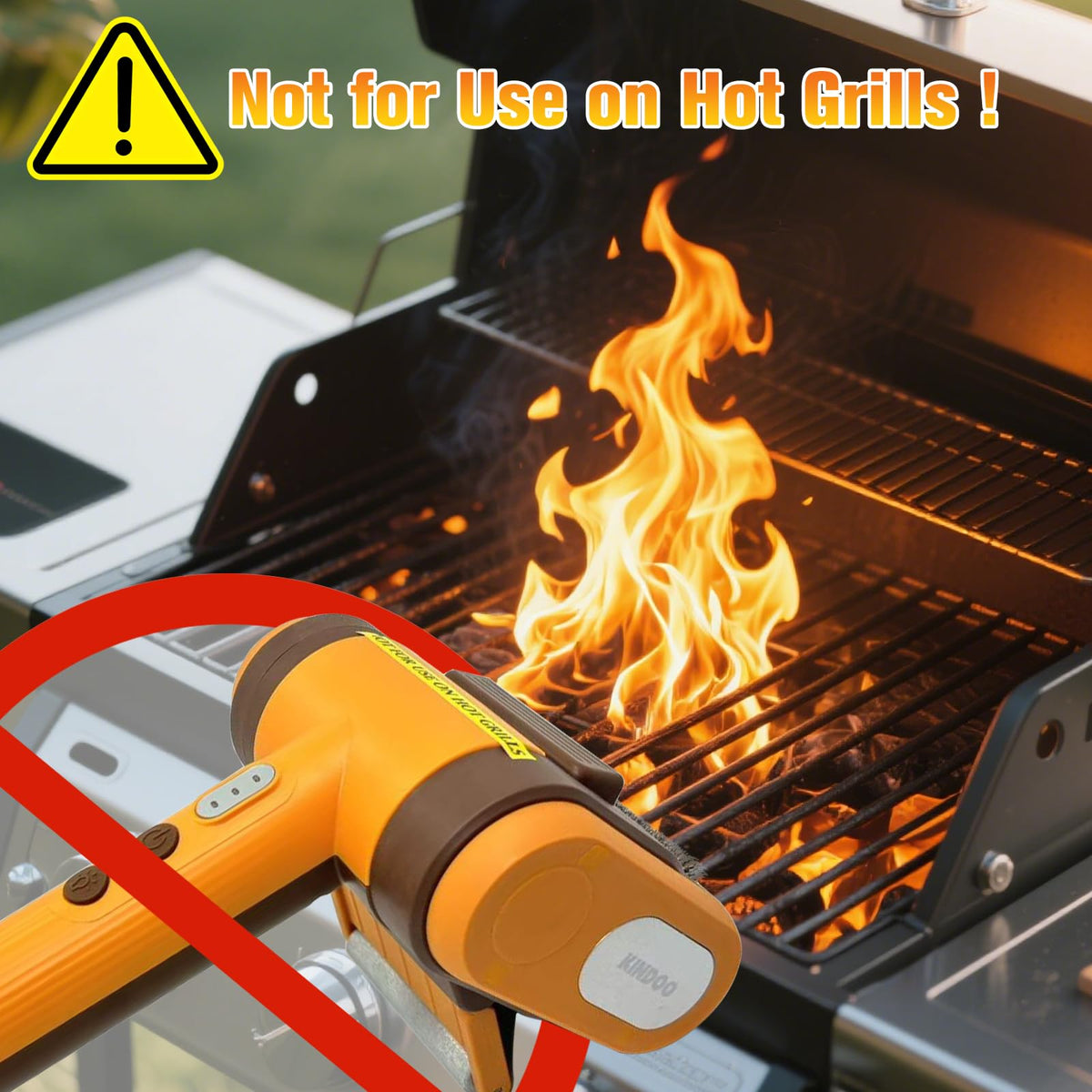 Kindoo cordless grill brush with comfortable, easy-grip handle.