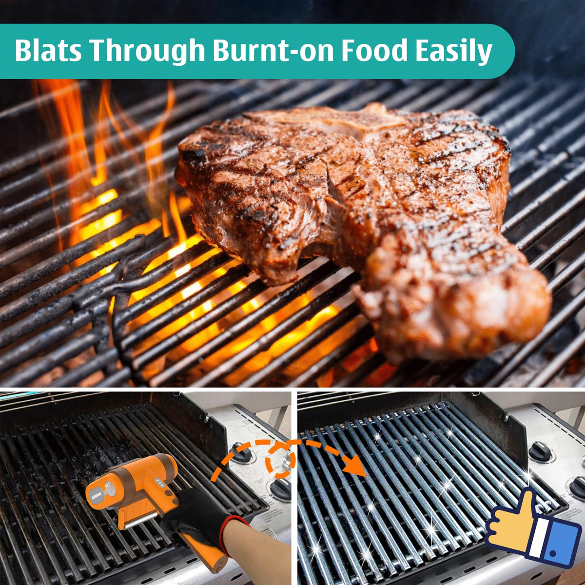 Kindoo grill brush LED light illuminates grates for precise cleaning.