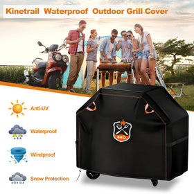 Kinetrail grill cover drawstring-bottom keeps it secure on windy days.