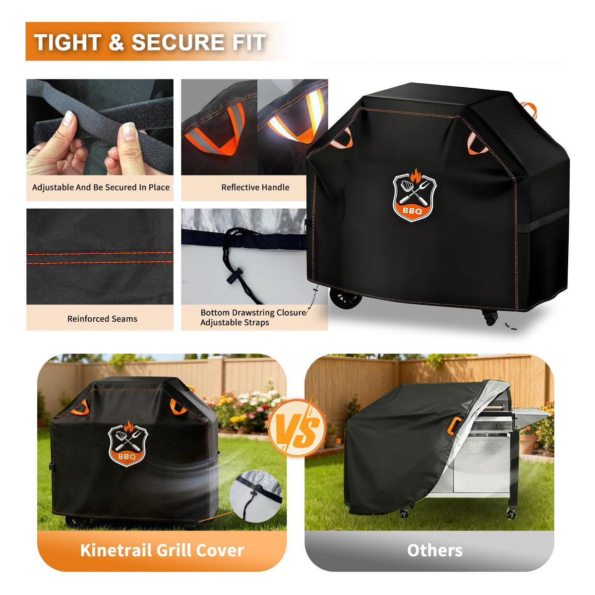 Kinetrail grill cover inner waterproof layer ensures full coverage.