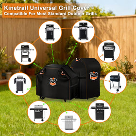 Kinetrail grill cover demonstrates compatibility with Weber and other brands.