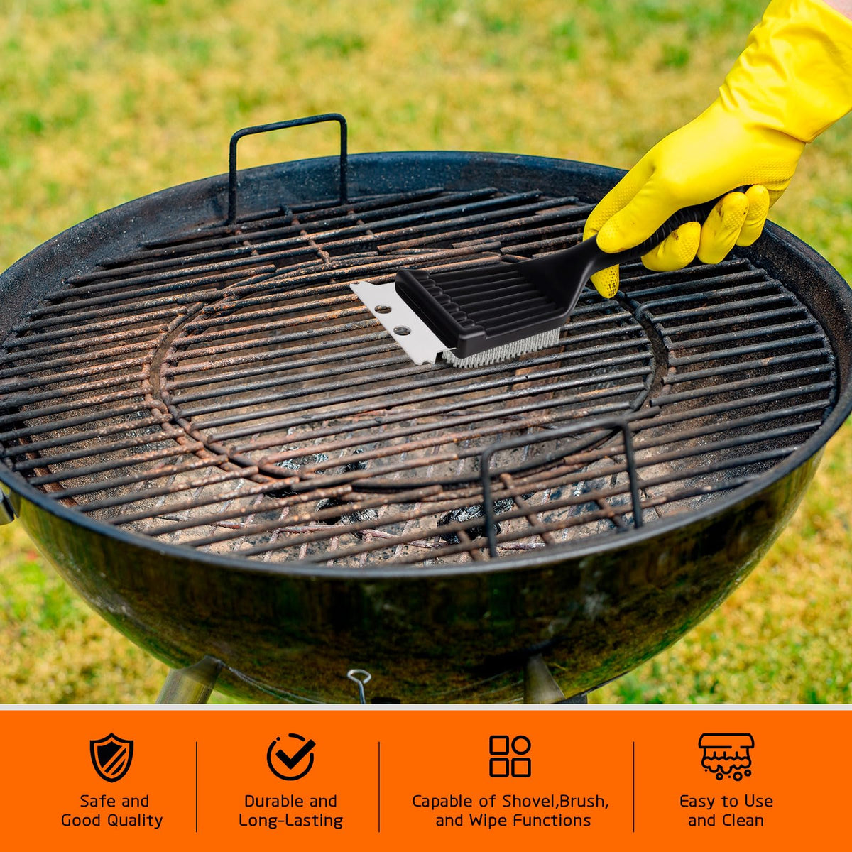 KINYFY 12-inch grill brush reaches tight spots for thorough cleaning