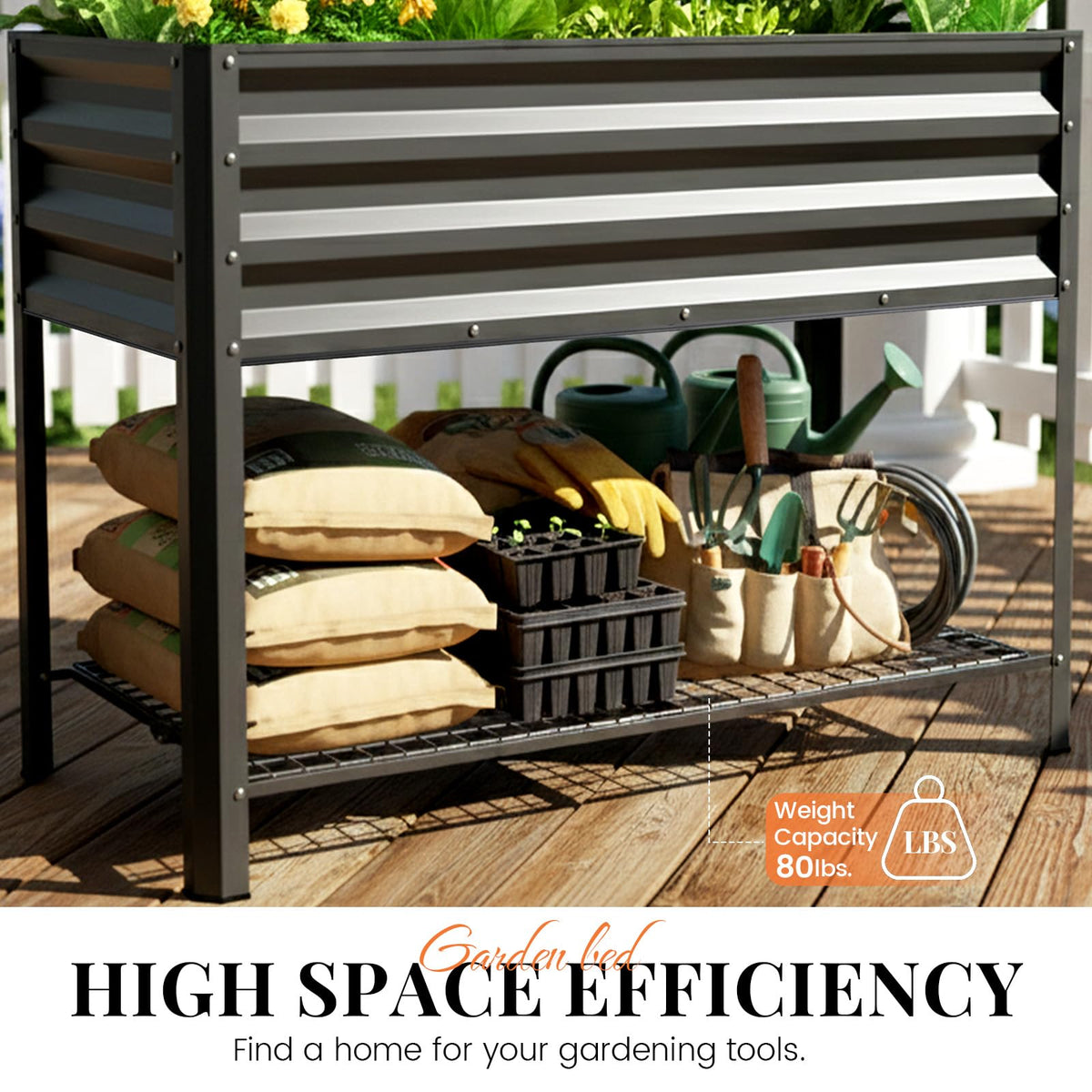 KING BIRD galvanized elevated planter with 11.8-inch depth, ready for planting.