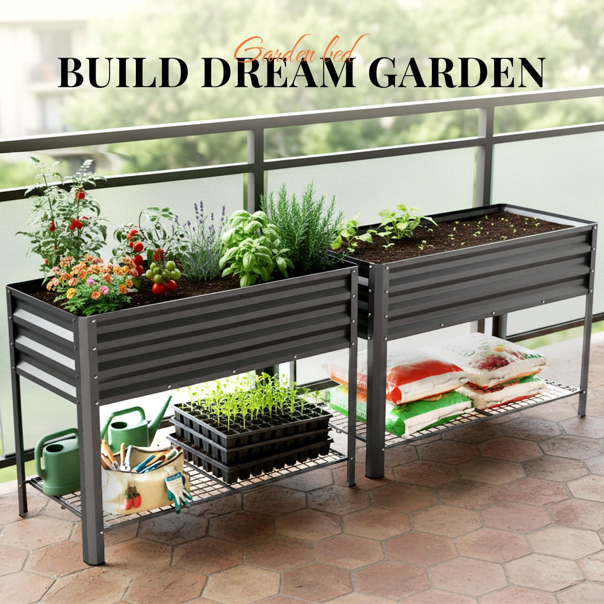 KING BIRD garden bed placed in a backyard patio setup for convenient gardening.