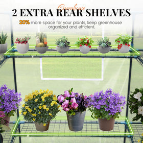 King Bird greenhouse interior with shelves demonstrates high capacity storage for seedlings