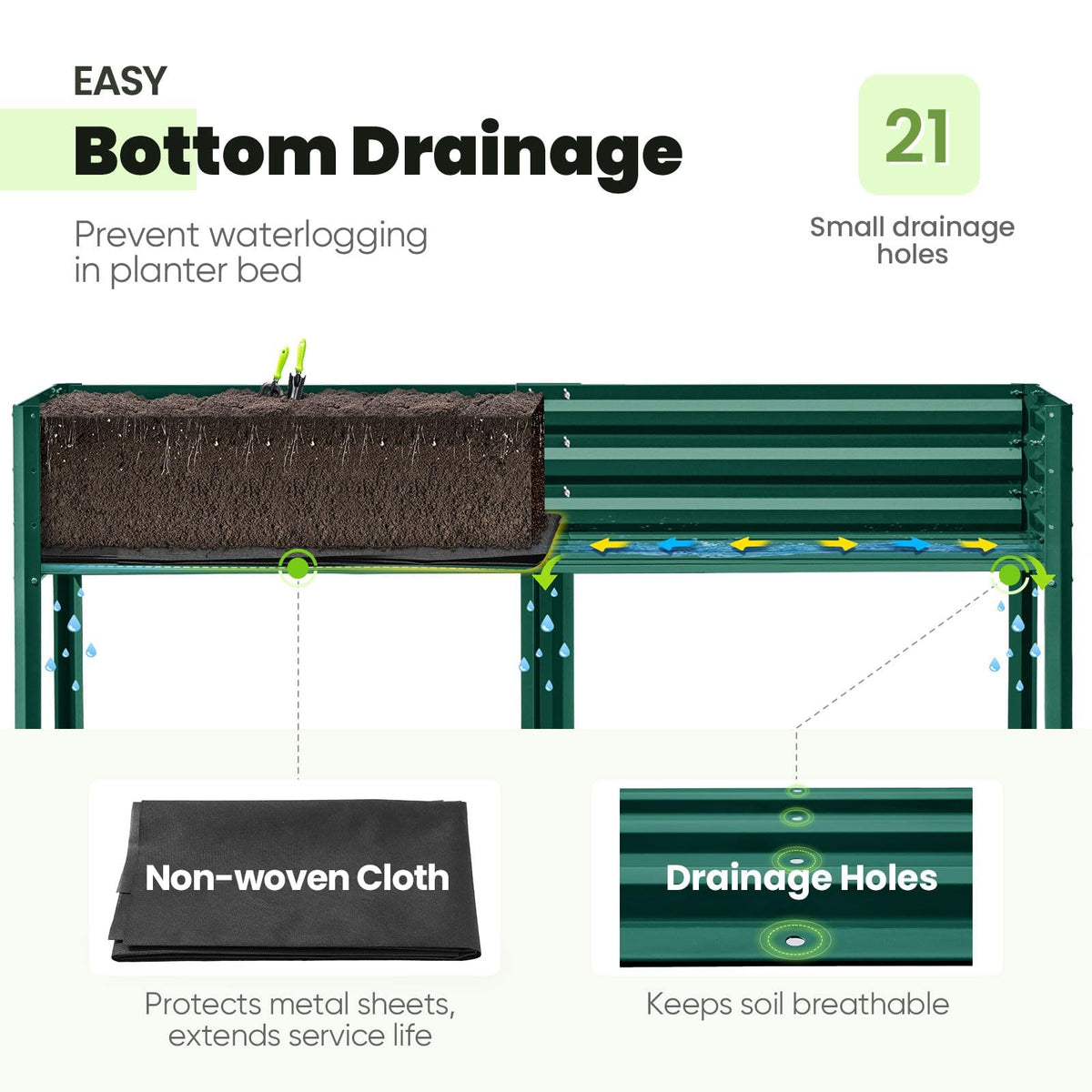 King Bird 11-8-inch-deep planter image emphasizes spacious soil for vegetables and herbs