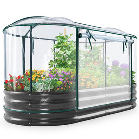 KING BIRD raised garden bed with cover, oval frame, ideal for year-round seedlings.