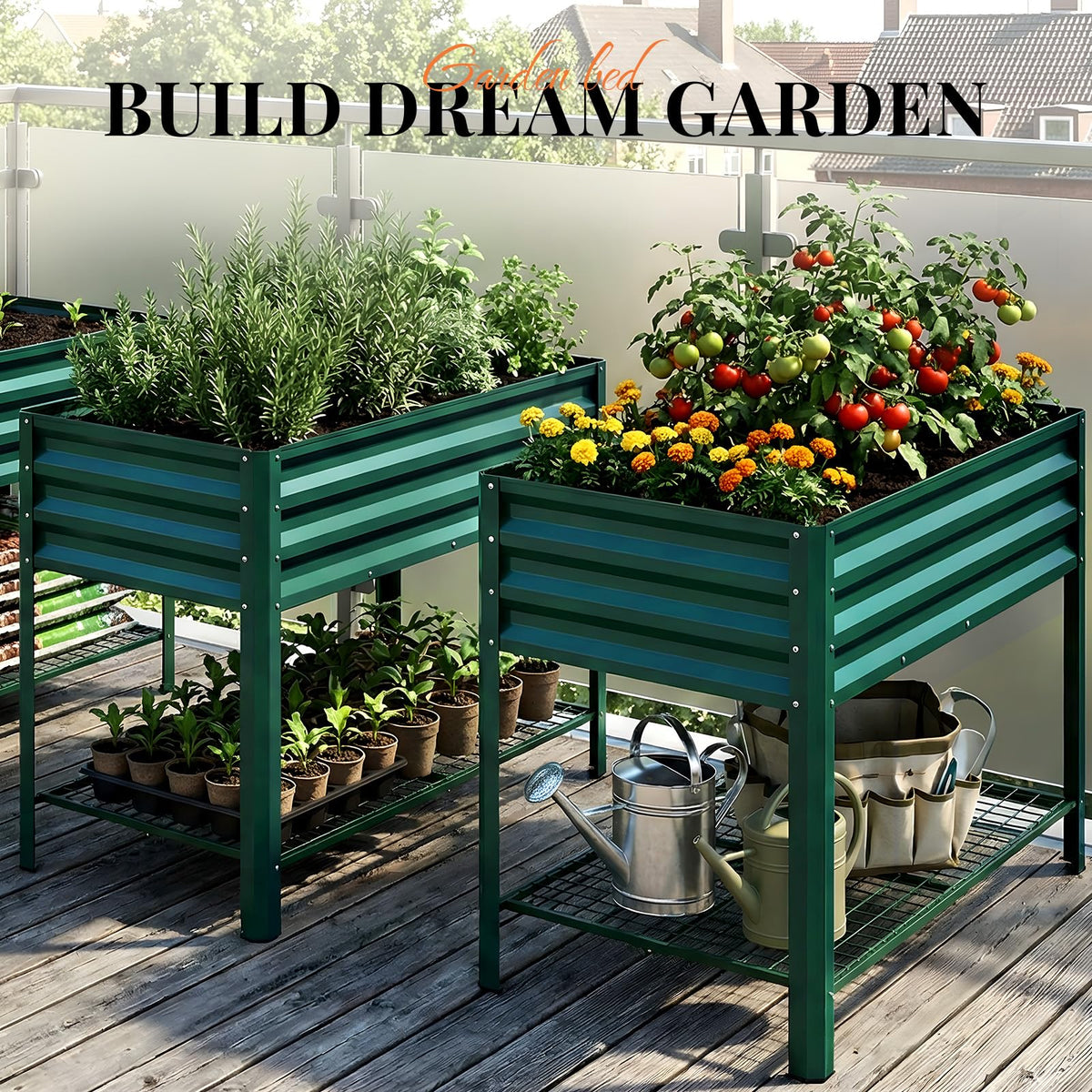 King Bird raised bed demonstrating sturdy 400 lb capacity with soil and plants.