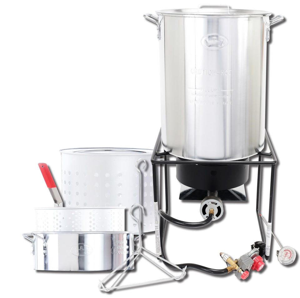 King Kooker burner setup for outdoor frying and boiling.