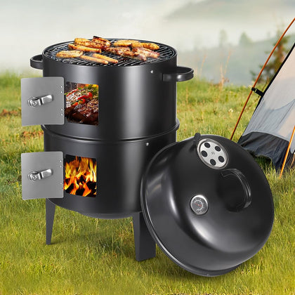 KINGBURN 17-inch vertical smoker top view with dual chambers for batch cooking