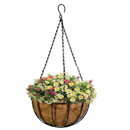 Kingbuy 10-inch metal hanging planter basket with coconut liner, perfect for outdoor decor.