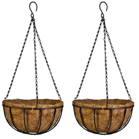 Kingbuy 8-inch metal hanging basket front view with coconut liner, ideal for outdoor decor.