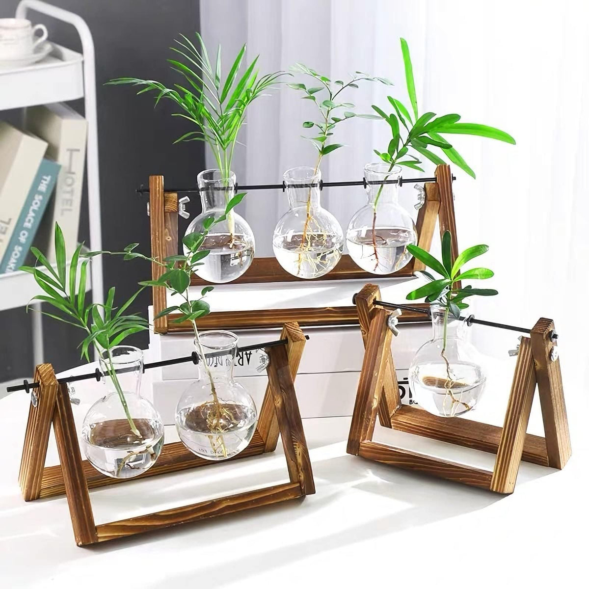 Kingbuy boho desk terrarium on a workspace display
