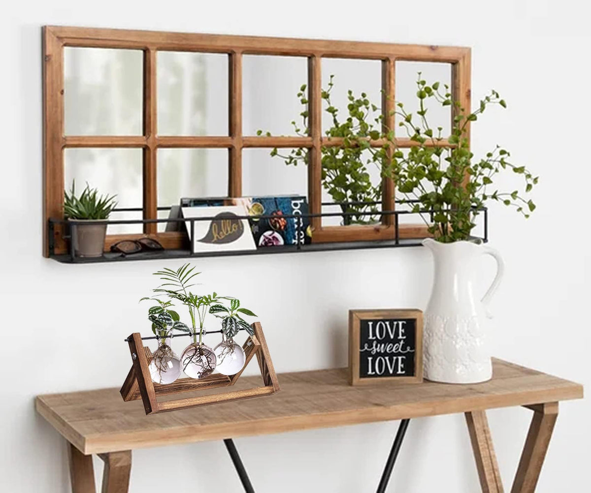 Kingbuy retro wooden stand elevates desktop planter for stylish home decor