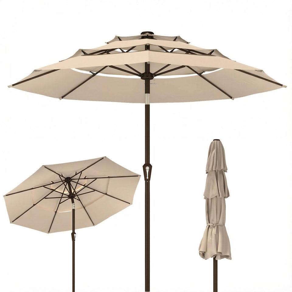 Kingdura 10ft 3-tier canopy umbrella delivers broad patio shade