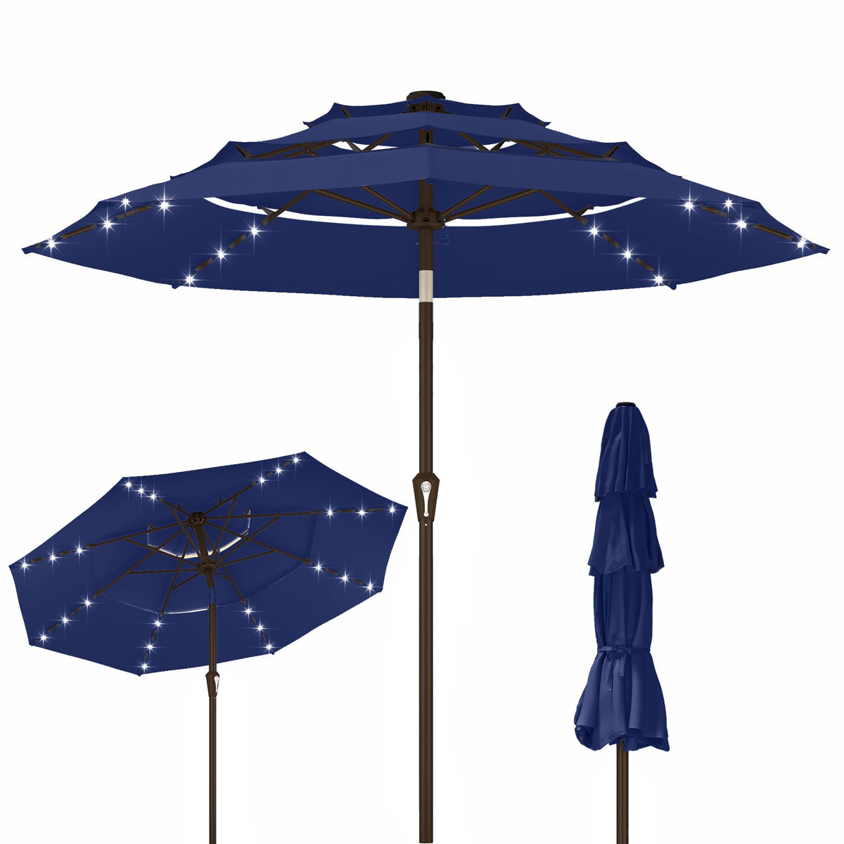 Kingdura 10ft 3-Tier Navy umbrella top view provides ample shade