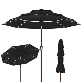 Kingdura 10ft patio umbrella with solar LEDs provides warm ambient lighting for evenings.