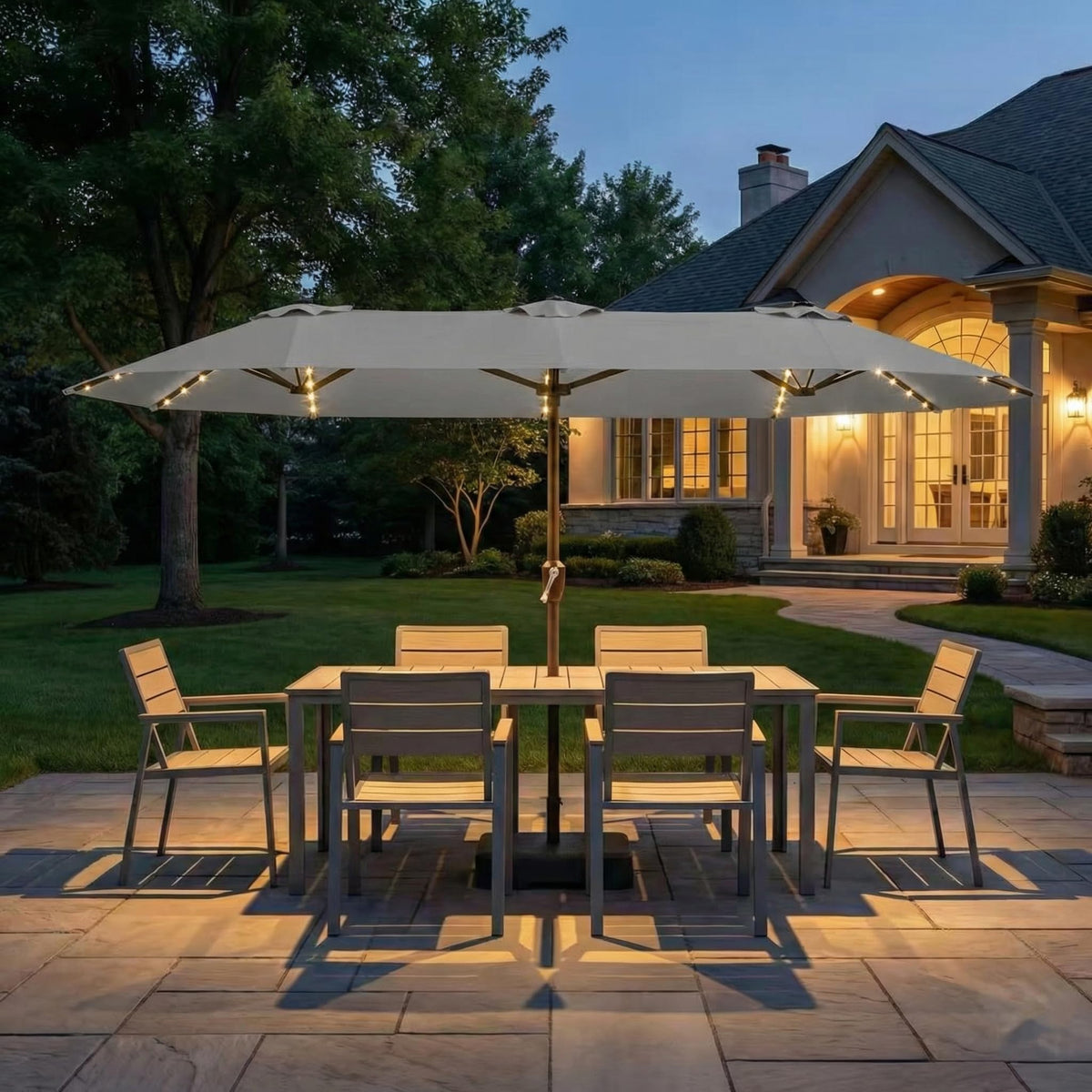 Kingdura umbrella base included for stable setup on patio or deck