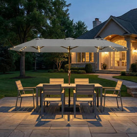 Kingdura umbrella base included for stable setup on patio or deck