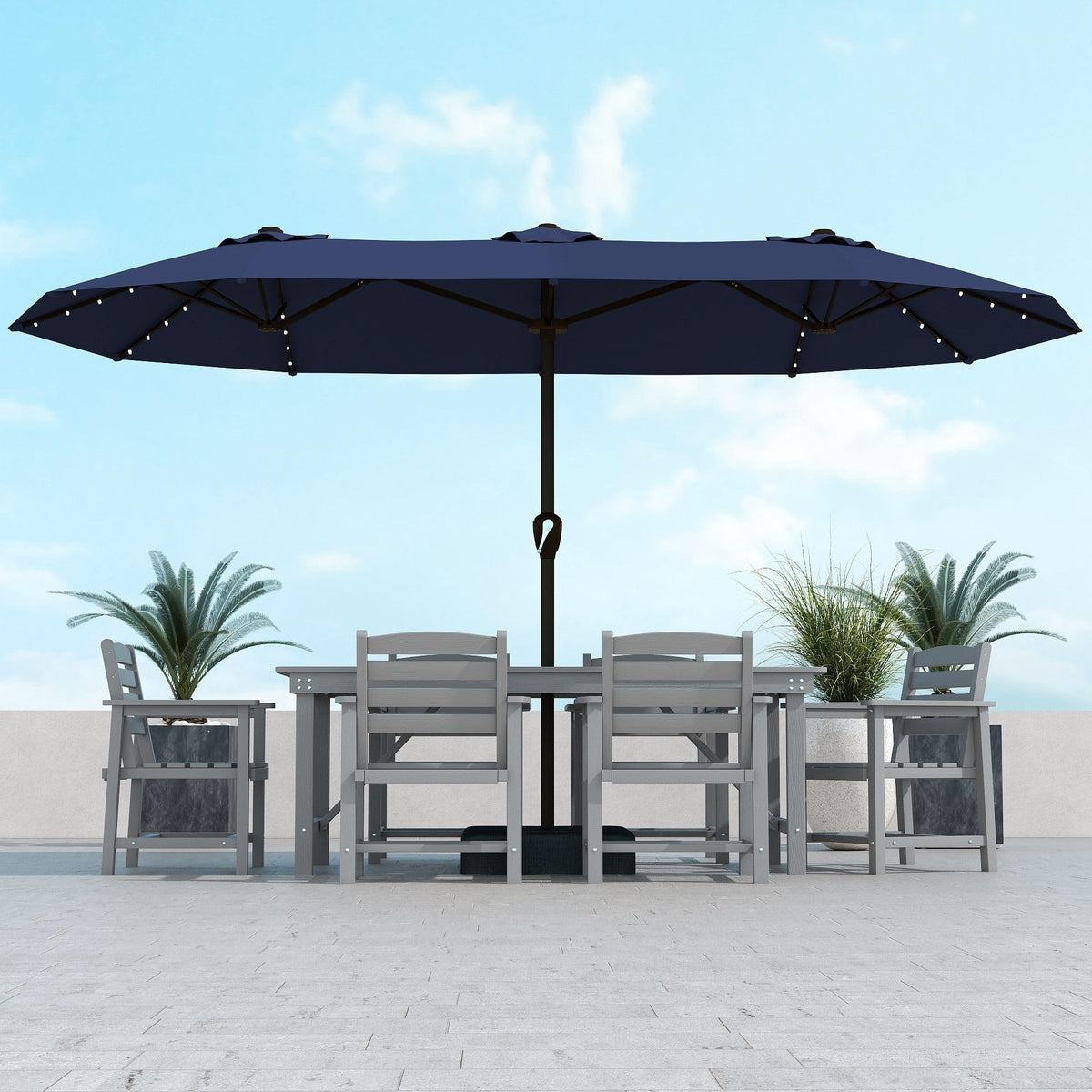 Kingdura 15ft double-sided umbrella provides extended shade for gatherings.