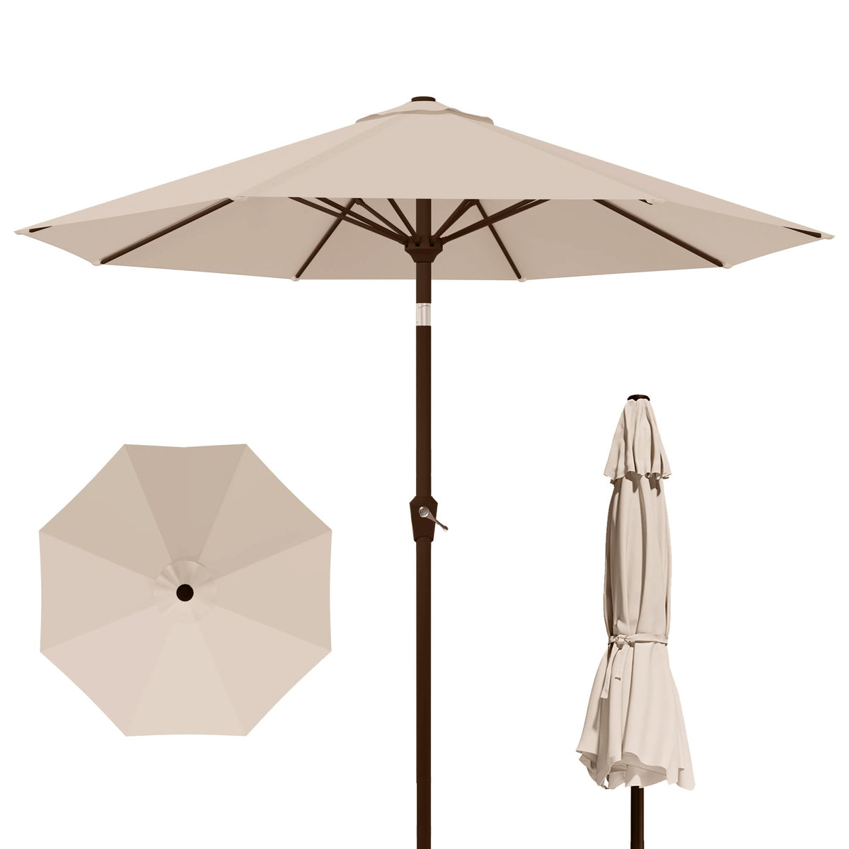 Kingdura 9ft outdoor umbrella fabric close-up shows colorfast beige material