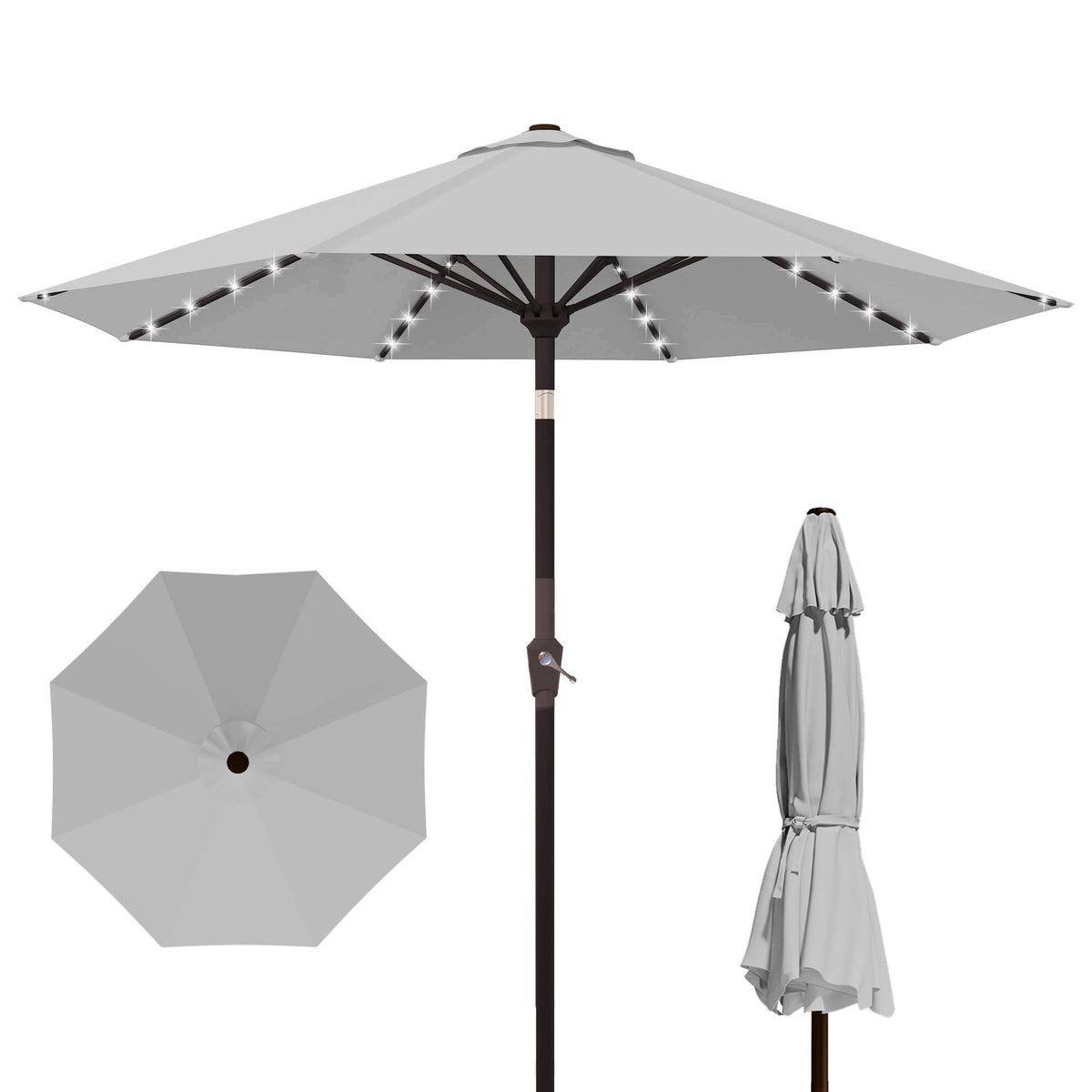 Kingdura 9ft solar umbrella with LED ribs for inviting evening lighting