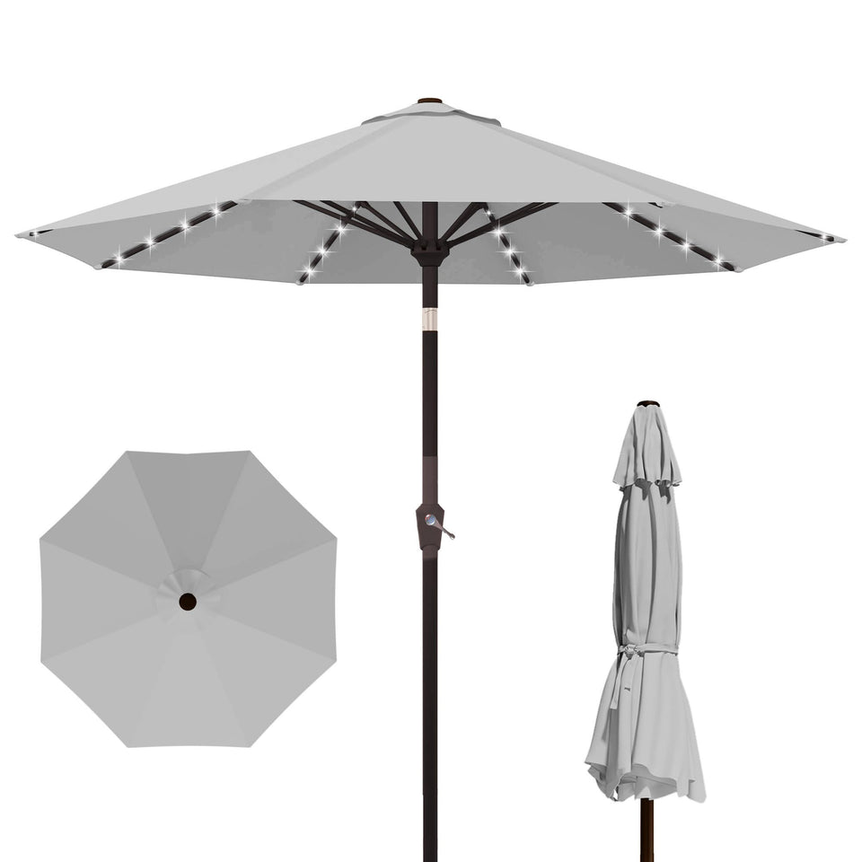 Kingdura 9ft solar umbrella with LED ribs for inviting evening lighting