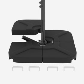 Kingdura base plate interlocking design creates a stable four-plate foundation for umbrellas.