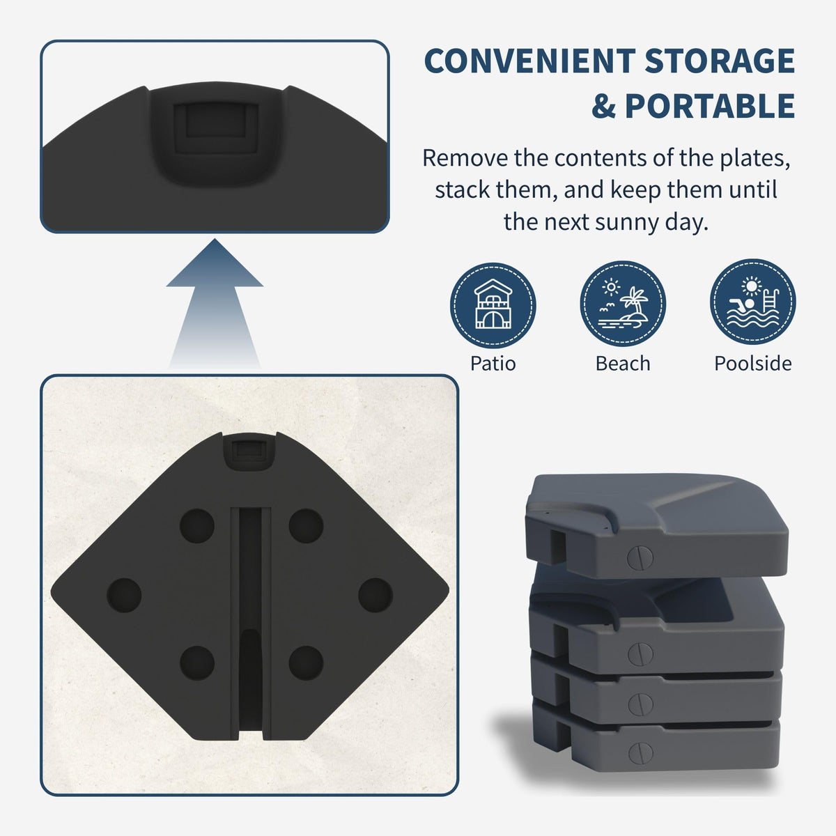 Kingdura black finish base complements modern outdoor decor.